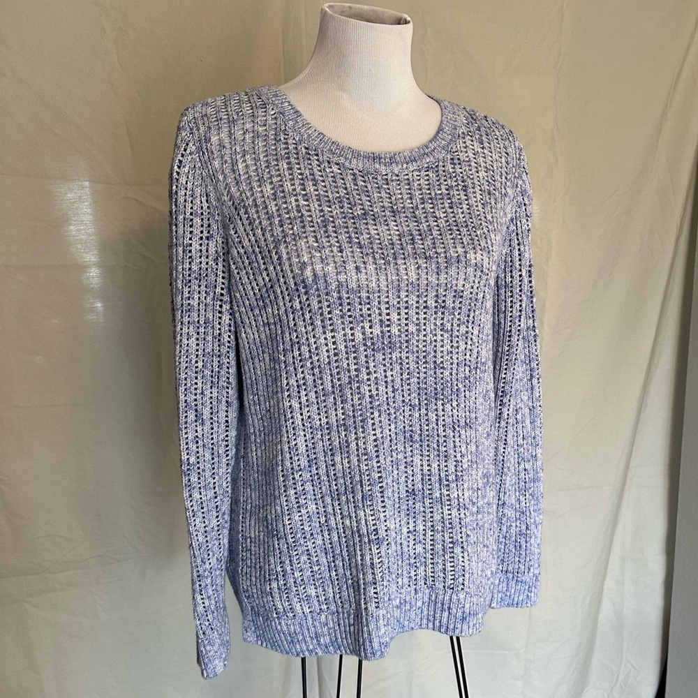 Talbots Light Blue Crew Neck Sweater cable knit open weave sz large long sleeve
